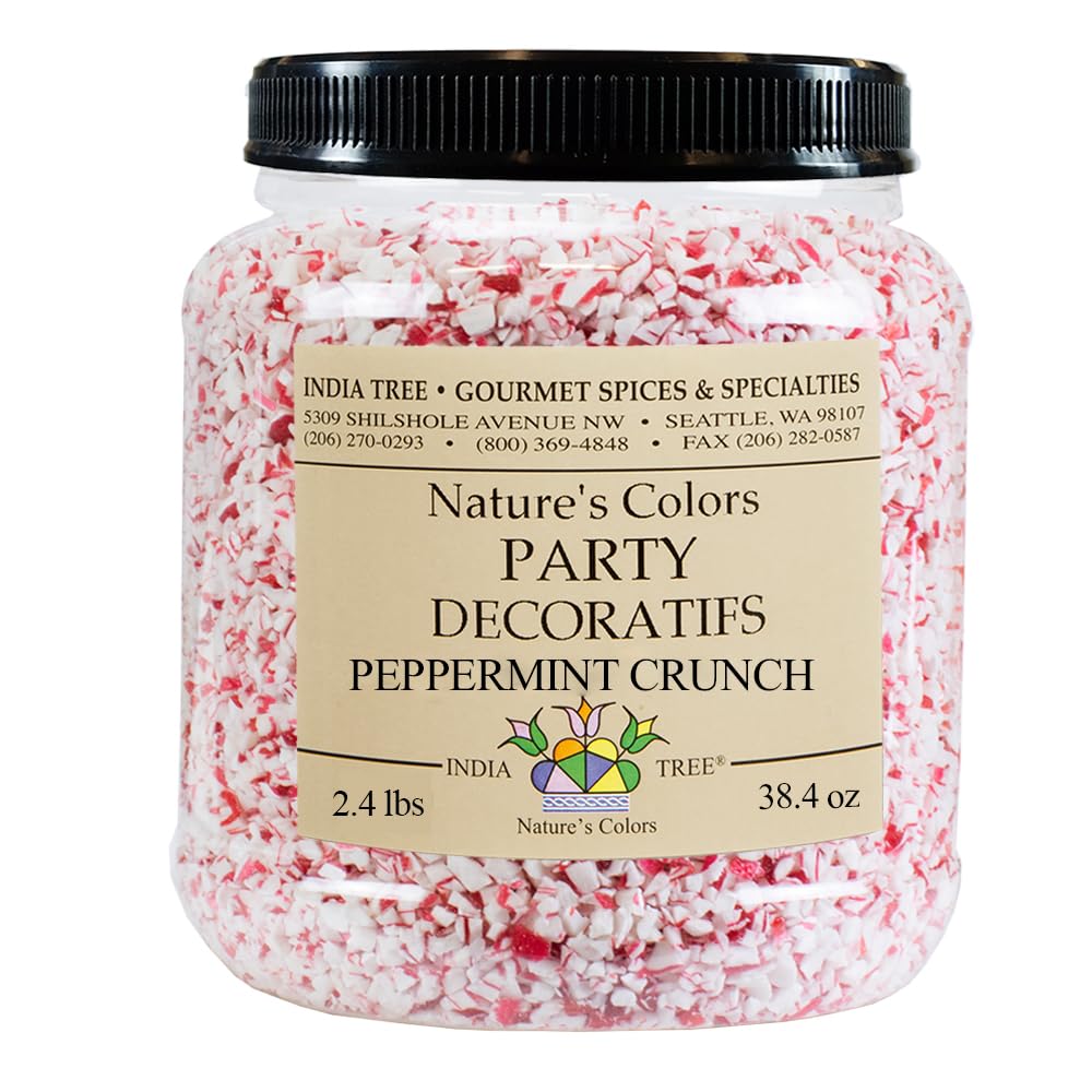 India Tree Peppermint Crunch | Dye-Free Red & White Sprinkles For Cakes, Cookies, And More | 2.4 Pound Jar, Single