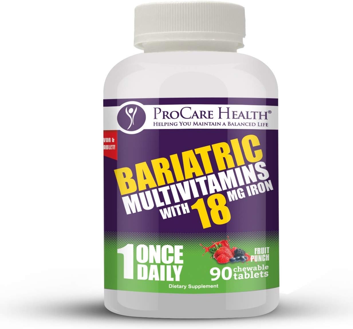 ProCare Health Once Daily Bariatric Multivitamin | Chewable | 18mg l Fruit Punch (90ct)