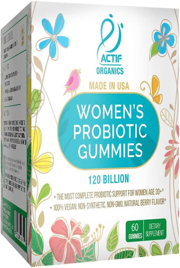 Actif Women’S Probiotic Gummies Maximum Strength With 120 Billion Cfu And 25 Strains, Immunity And Gut Support, 100% Vegan Non-Synthetic Formula - Made In The Usa, 60 Gummies, Strawberry Flavor