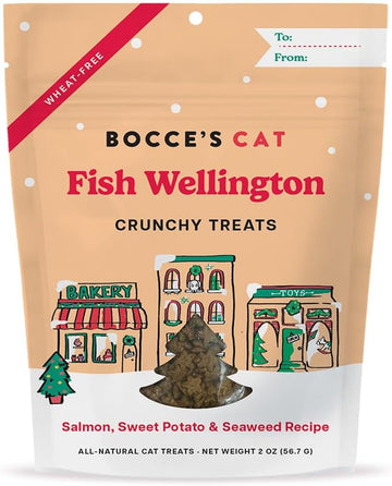 Bocce'S Bakery All-Natural, Seasonal, Fish Wellington Cat Treats, Wheat-Free, Limited Ingredient Crunchy Cat Treats Inspired By Christmas, 2 Oz