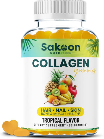 Sakoon Nutrition Halal Collagen Gummies For Women And Men - Anti Aging, Hair Growth, Skin Care & Strong Nails Protein Collagen Supplements - Non-Gmo, Gluten Free - Made In Usa