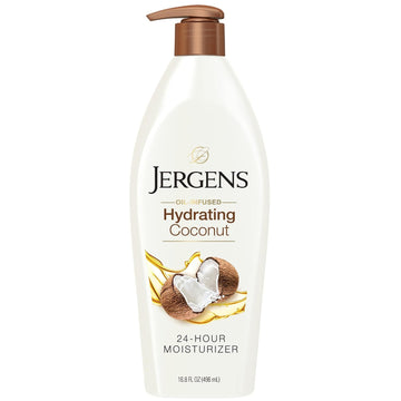 Jergens Hydrating Coconut Body Lotion, Hand and Body Moisturizer Hydrates Dry Skin Instantly, Infused with Coconut Oil, Dermatologist Tested, 16.8 oz