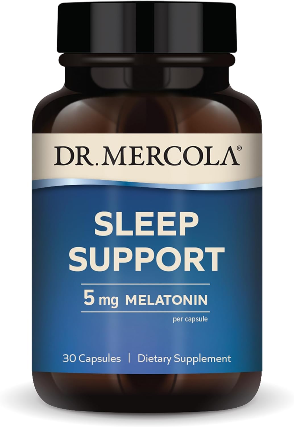 Dr. Mercola Sleep Support with Melatonin, 5 mg Melatonin Per Serving, 30 Servings (30 Capsules), Dietary Supplement, Supports Healthy Sleep and Mental Focus, Non-GMO