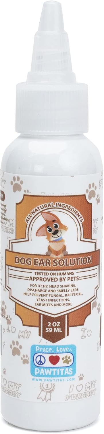 PAWTITAS 100% Natural Dog Ear Cleaner - Treatment Infection Formula Provide Fast Relief from infections, itching, Odors, Mites & Yeast | Manufactured with Certified Organic Ingredients 2 OZ