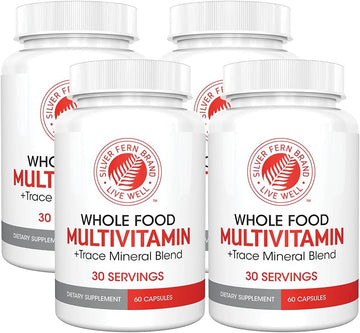 Silver Fern Whole Food Daily Multi Vitamin W/Trace Mineral Blend Supplement - 4 Bottles - 60 Vegicaps Each - 120 Day Supply - Natural, Non-Gmo, Vegan, Multivitamin - Zero Synthetics