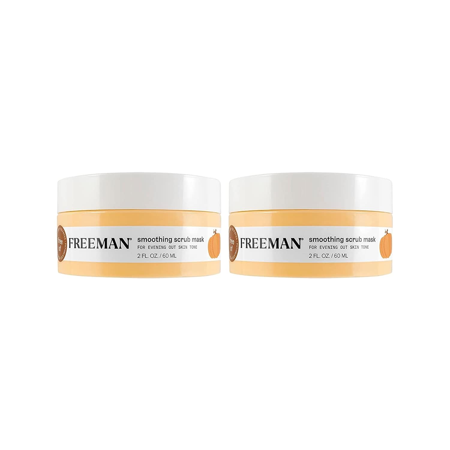 Freeman Smoothing Pumpkin Mud Facial Mask, For Evening Out Skin Tone, Pumpkin Enzymes Exfoliate Skin, Fine Line, Wrinkle Reducing & Anti-Aging, Vegan & Cruelty-Free, 2 Fl.Oz./ 60 Ml Jar, 2 Count