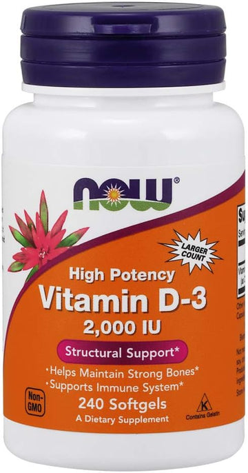 Now Foods Supplements, Vitamin D-3 2,000 Iu, High Potency, Structural Support*, 240 Softgels