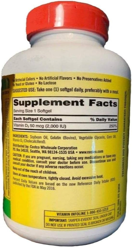 Kirkland Signature Maximum Strength Vitamin D3 2000 I.U. 600 Softgels, Bottle Personal Healthcare / Health Care