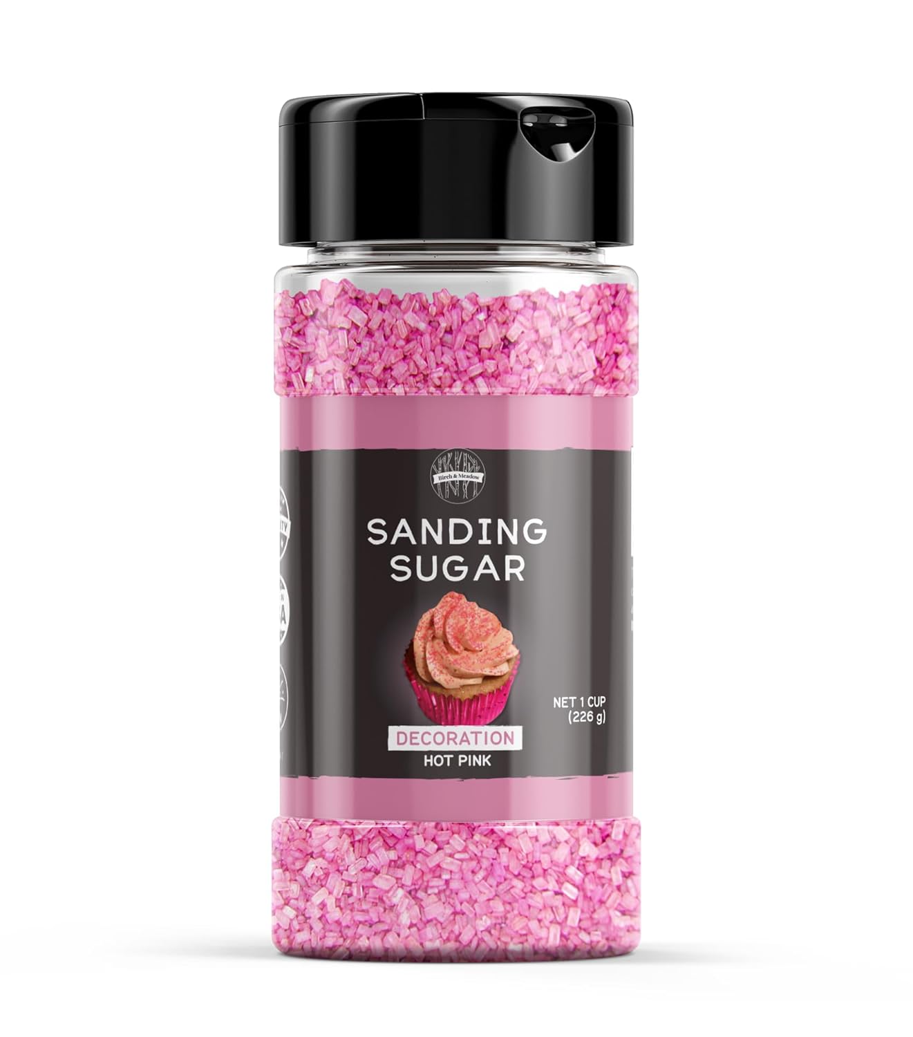Birch & Meadow 1 Cup Of Pink Sanding Sugar, Dessert Topping, Hot Pink Color