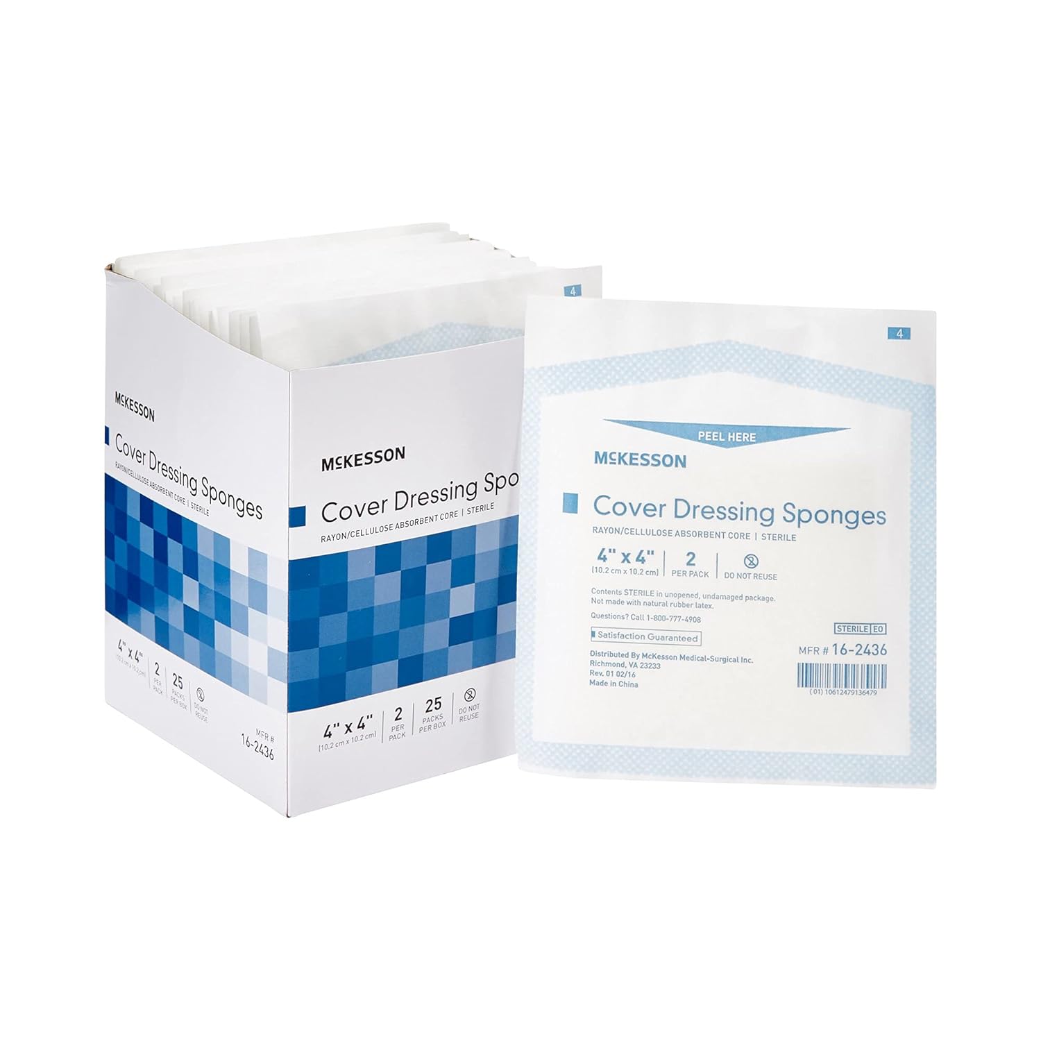 Mckesson Cover Dressing Sponges, Sterile, Non-Woven/Rayon/Cellulose, 4 In X 4 In, 2 Per Pack, 25 Packs, 50 Total