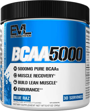 Evlution Evl Bcaas Amino Acids Powder - Bcaa Powder Post Workout Recovery Drink And Stim Free Pre Workout Energy Drink Powder - 5G Branched Chain Amino Acids Supplement For Men - Blue Raz