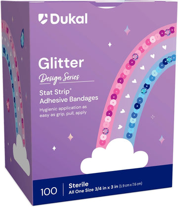 Dukal Design Series Glitter Adhesive Bandages With Stat Strip Technology, 3/4" X 3" (Box Of 100)