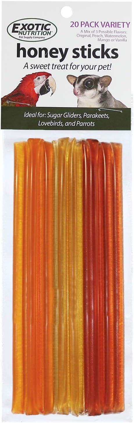 Honey Sticks (4 Variety 20 Pack) - All-Natural Sweet Honey Treat - Made With Orange Blossom Honey - Sugar Gliders, Marmosets, Parrots, Canaries, Finches, Parakeets, Cockatiels, & Other Birds…