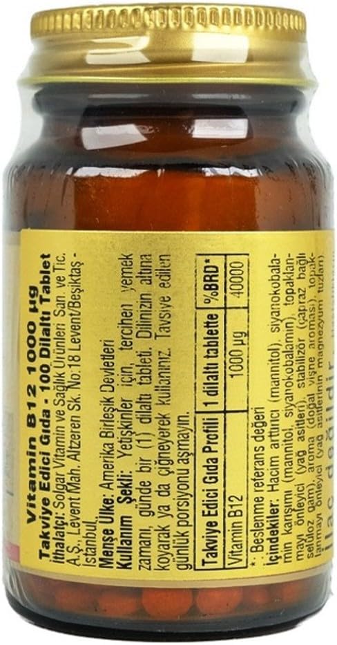 Solgar Sublingual Vitamin B12 1000 Mcg - 100 Nuggets - Non-Gmo, Vegan, Gluten Free, Dairy Free, Kosher, Halal - 100 Servings