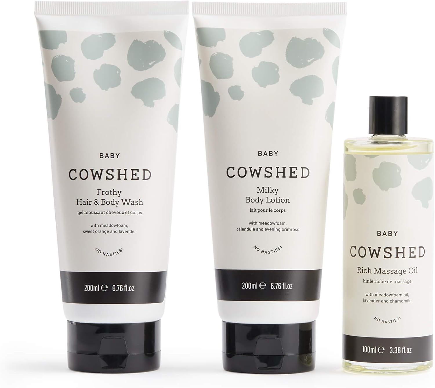 Cowshed Baby Luxury Caring Collection Set of 3 | Paraben-Free Frothy Hair and Body Wash 200ml & Milky Body Lotion 200ml & Massage Oil 100ml for Babies Set | Luxury Nourishing Baby Bathing Kit : Amazon.co.uk: Baby Products