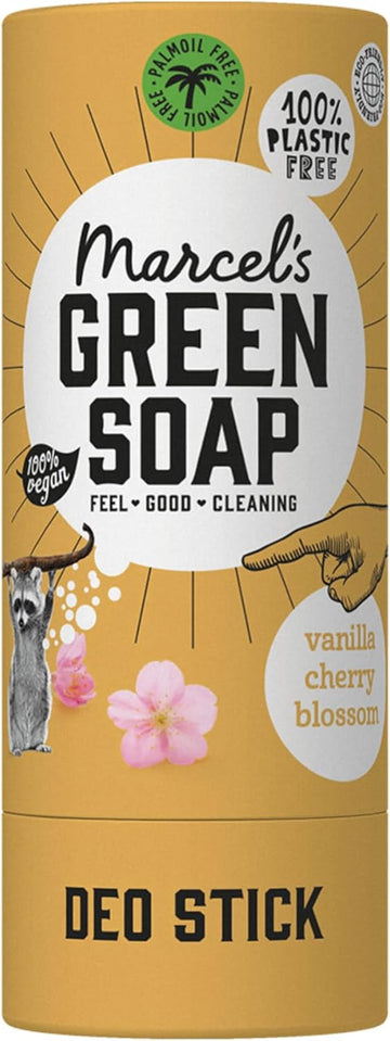 Marcel'S Green Soap - Deodorant Stick Vanilla & Cherry Blossom - Antiperspirant Without Aluminum Or Alcohol - Eco Friendly - Vegan - 97% Biodegradable - 40 G