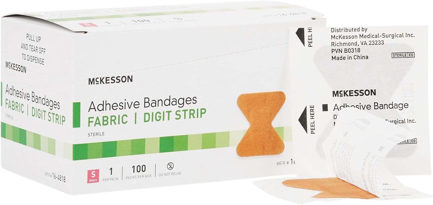 McKesson Adhesive Bandages, Sterile Fabric Digit Fingertip, Tan, 1.7 in x 2 in, 100 Count, 24 Packs, 2400 Total