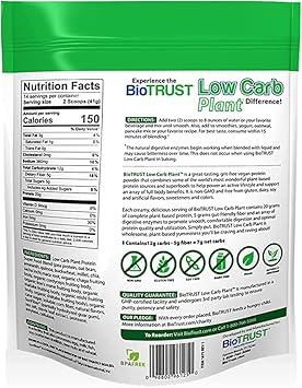 Biotrust Low Carb Plant, Delicious, Creamy, 20 Grams Of Clean, Complete, Plant-Based Protein, 5 Grams Fiber, 15 Superfoods, Vegan, Dairy-Free -14 Servings (Vanilla Caramel)