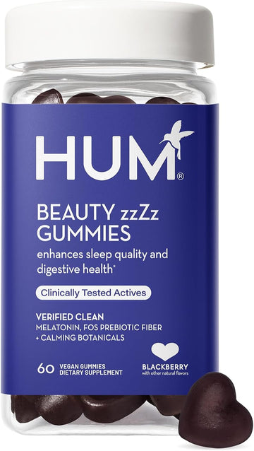 HUM Nutrition Beauty zzZz Sleep & Digestive Regularity Gummies 3mg Melatonin + FOS prebiotic Fiber, Sleep Aid (30-Day Supply)
