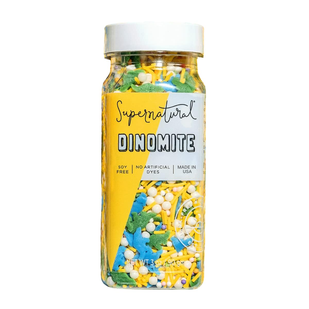 Dinomite Natural Confetti Sprinkles By Supernatural, Rainbow Dinosaurs, No Artificial Dyes, Soy Free, Gluten Free, Vegan, 3Oz