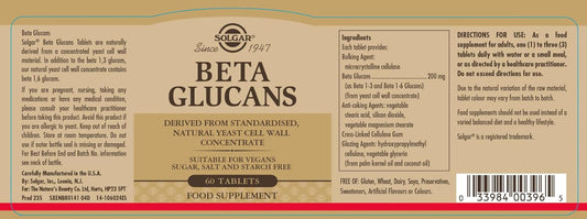 Solgar Beta Glucans - 60 Tablets - Non-GMO, Vegan, Gluten & Dairy Free - 60 Servings