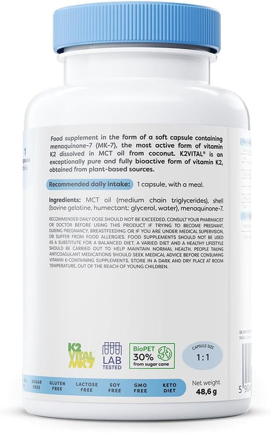 Osavi Vitamin K2 Mk–7 100 µg – 120 Softgels | Highly Bioactive Mk–7 In Mct Oil | Supports Normal Blood Clotting & Bone Health | K2Vital®