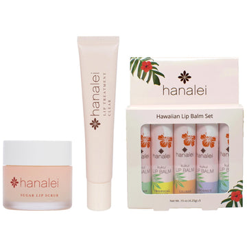 Hanalei Sugar Lip Scrub And Kukui Oil Lip Treatment 15G Clear And 5-Piece Tropical Lip Balm Set | Made With Hawaiian Botanicals | Cruelty-Free And Paraben-Free