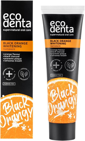 Ecodenta - Orange Charcoal Toothpaste Fluoride Free - Whitening Toothpaste Charcoal - Natural Toothpaste Flavor - Black Activated Charcoal Toothpaste - Stain Removing Toothpaste For Smokers - 100Ml