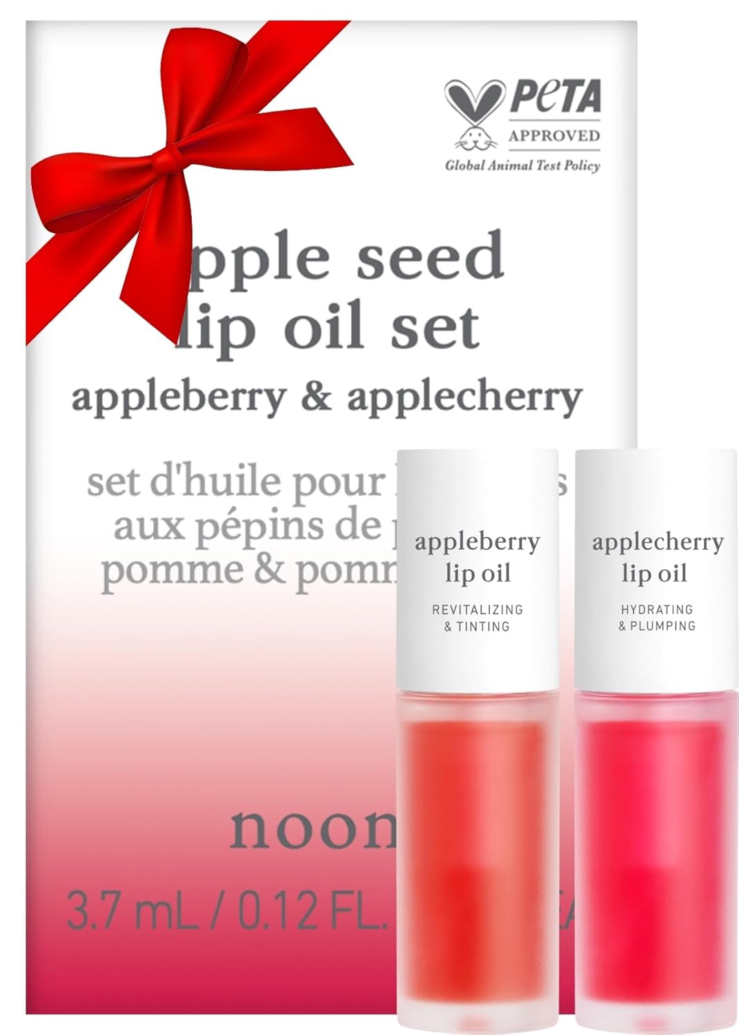 Nooni Vegan Appleseed Lip Oil Set - Appleberry & Applecherry | With Apple Seed Oil, Lip Oil Duo, Lip Stain, Long-Lasting, Plumping, Gift, Gift Sets, For Chapped And Flaky Lips