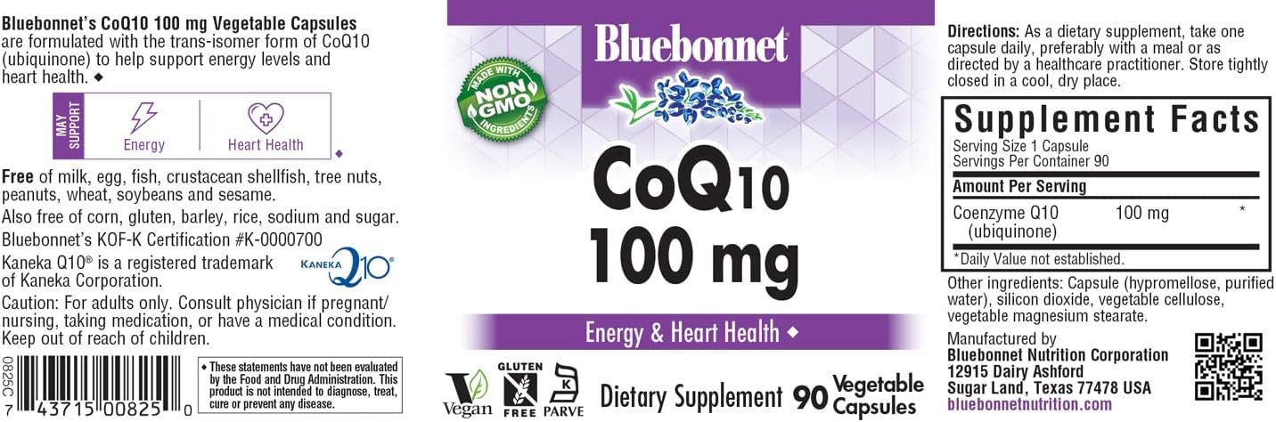 Bluebonnet Coq-10 Vegetarian Capsules, 100 Mg, 90 Count