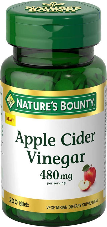 Nature'S Bounty Apple Cider Vinegar 480Mg Pills, Vegetarian Supplement Plant Based, 200 Tablets