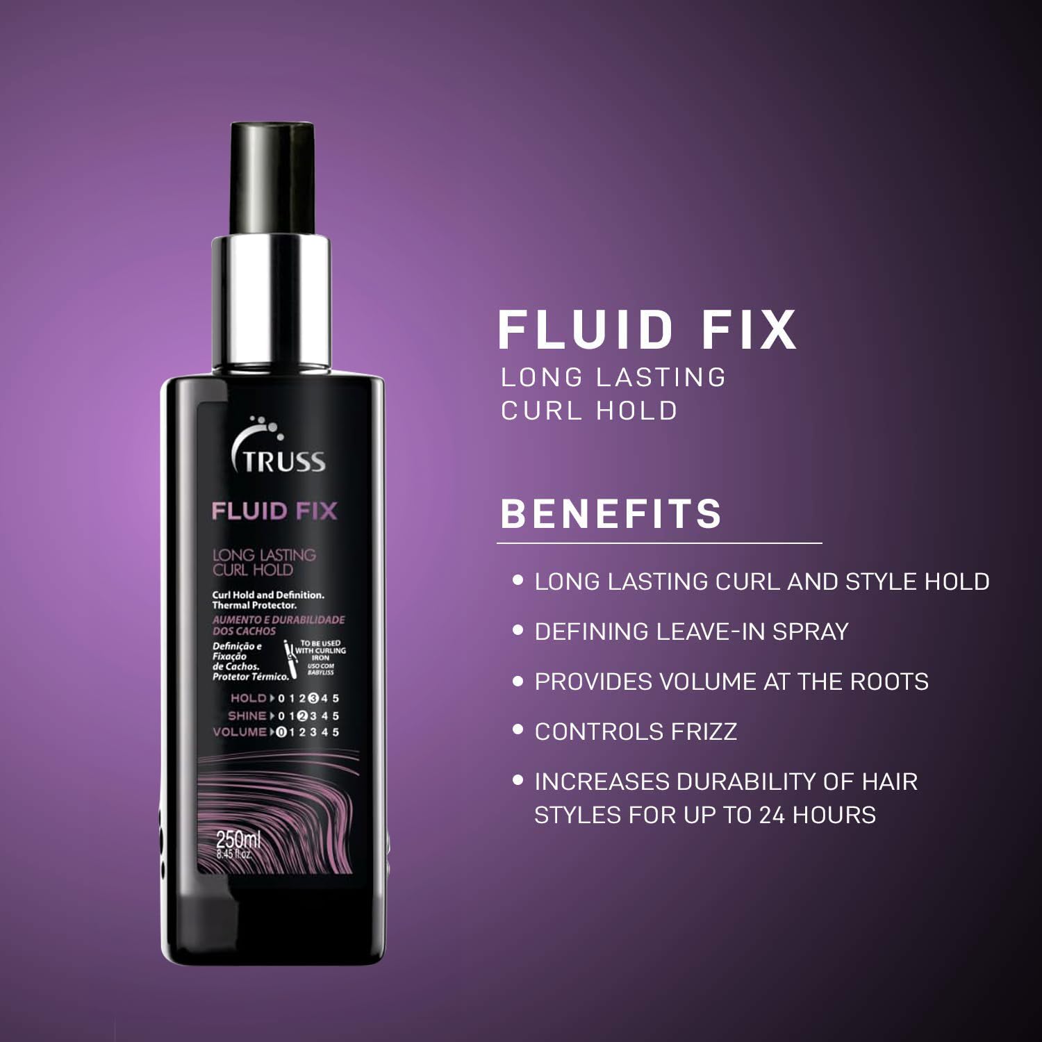 TRUSS Fluid Fix - Long-lasting Curl And Defining Hold - Leave-in Heat Protectant Styling Spray For Hair - Provides Definition And Volume At The Roots For Curls : Beauty & Personal Care