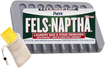 Fels-Naptha Laundry Detergent Bar 5 Ounce - Complete Bundle including Purex Fels-Naptha Laundry Bar Soap and Naptha Stain Remover with a Bamboo Soap Holder, a Sisal Bag