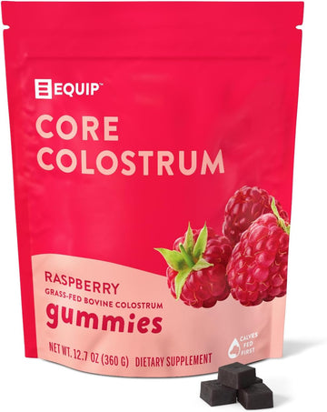 Equip Foods Core Colostrum Gummies - Delicious And Convenient - 1G Ultra-Premium Grass Fed Colostrum Per Serving - Gut Health, Immunity, Hair And Skin - 60 Gummies (Pack Of 1, Raspberry)