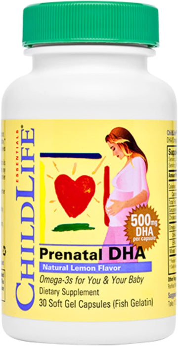 Childlife Essentials Prenatal Dha - 500Mg Dha Per Capsule, Prenatal Vitamins For Women, Omega-3S For You & Your Baby, All-Natural, Gluten-Free - Natural Lemon Flavor, 30 Soft Gel Capsules