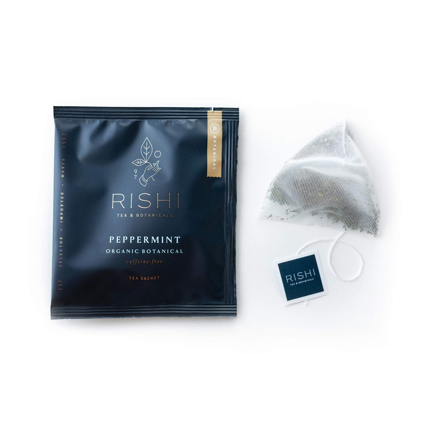 Rishi Tea Peppermint Herbal Tea - Usda Organic Direct Trade Sachet Tea Bags, Certified Kosher, Caffeine Free Calming Sweet & Cooling Pure Peppermint Leaves - 50 Count (Pack Of 1)