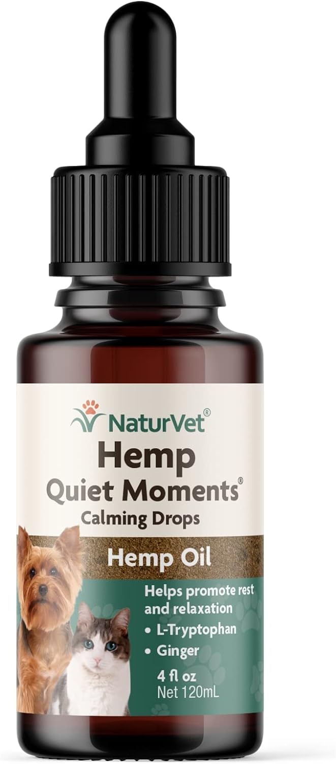 NaturVet – Hemp Quiet Moments Calming Drops – Enhanced with Hemp Seed Oil, L-Tryptophan & Ginger – Helps Reduce Stress & Promote Relaxation – for Dogs & Cats