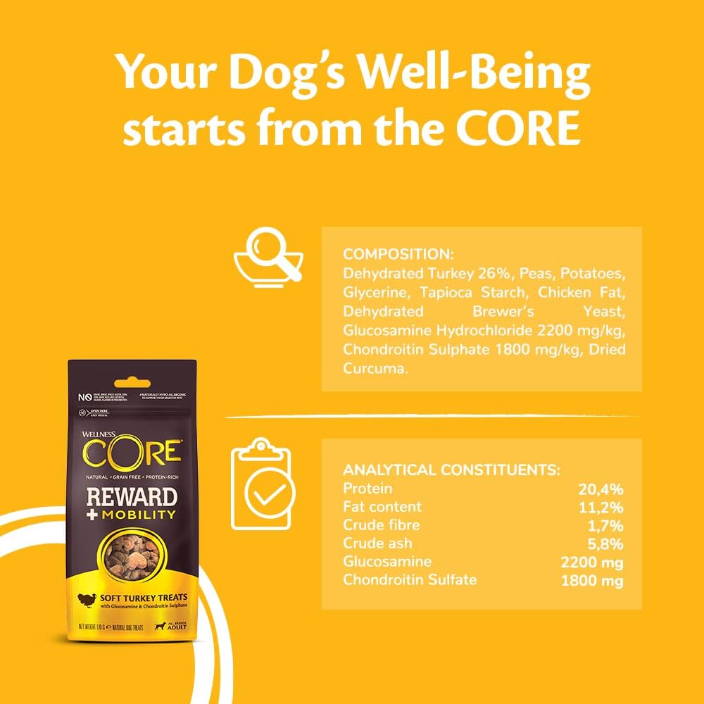 Wellness CORE Reward+ Treats Turkey, Supports Your Dog''s Mobility, Soft Grain Free Dog Treats, 170g :Pet Supplies