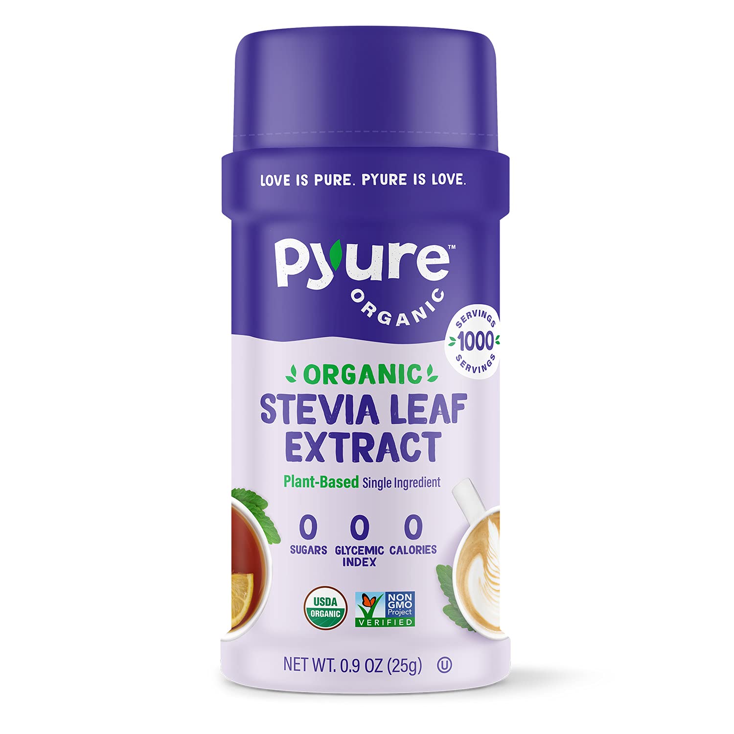 Pyure Organic Stevia Powder Extract | 100% Stevia No Fillers, Stevia Concentrate 300x Sweeter than Sugar | No Additives, Pure Stevia Extract Sugar Substitute, Micro-Spoon Included | 1,000 Servings