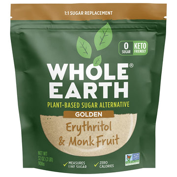 Whole Earth, Plant-Based Sugar Alternative - Golden Sweetener Erythritol & Monk Fruit, Zero Calories, No Artificial Colors And Keto Friendly (32Oz / 2Lb)