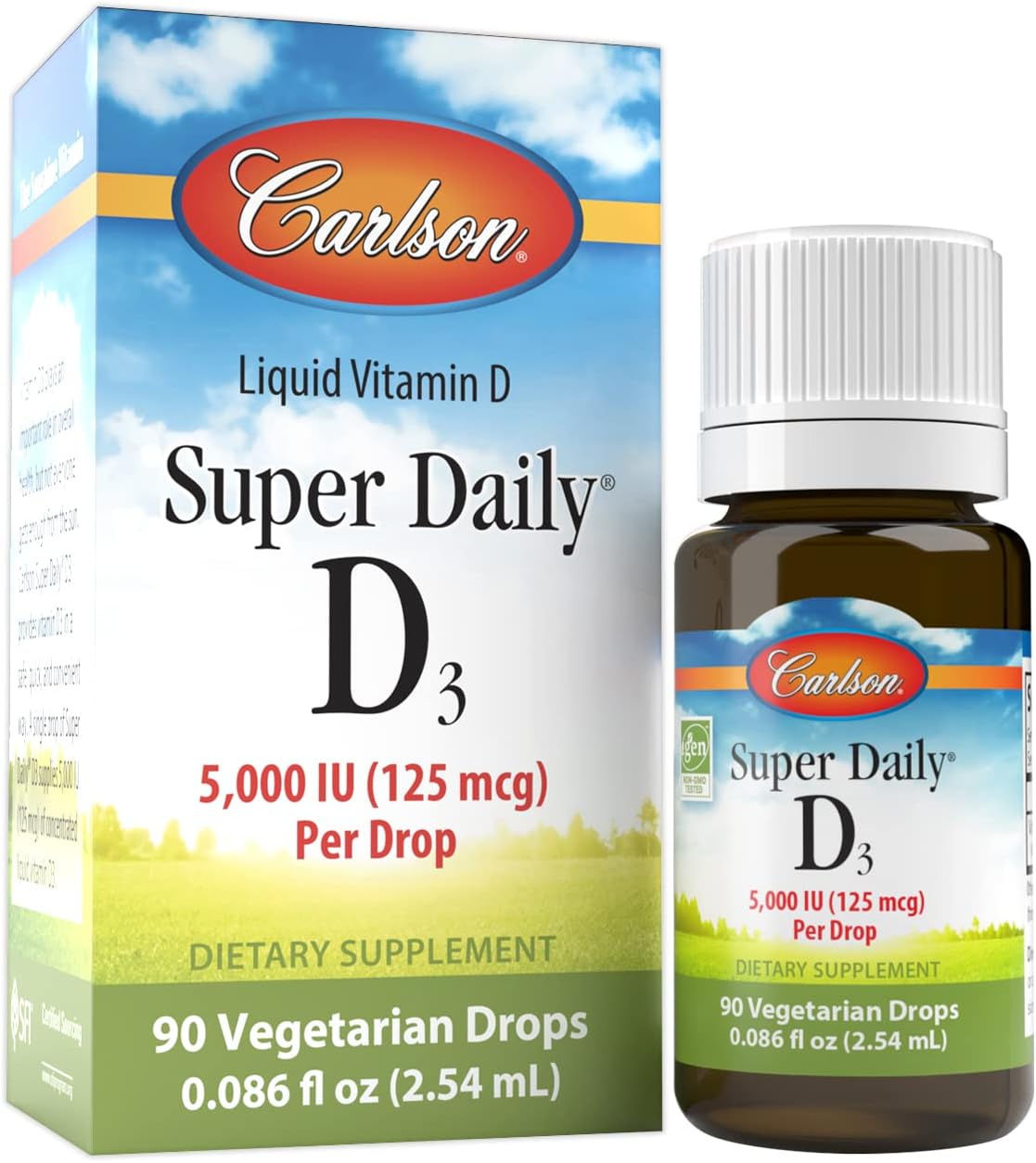 Carlson - Super Daily D3 5,000 Iu (125 Mcg) Per Drop, Vitamin D Drops, Immune Support, Heart Health, Liq Vitamin D3, Unavored, 90 Drops
