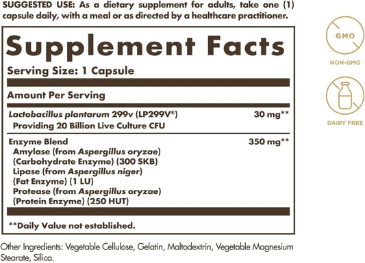 Solgar Probi Plus Enzyme Complex, 30 Capsules - 20 Billion Cfu Probiotic Plus Enzymes - Once Daily - Clinically-Studied To Alleviate Occasional Gas & Bloating - Non-Gmo & Dairy Free, 30 Servings