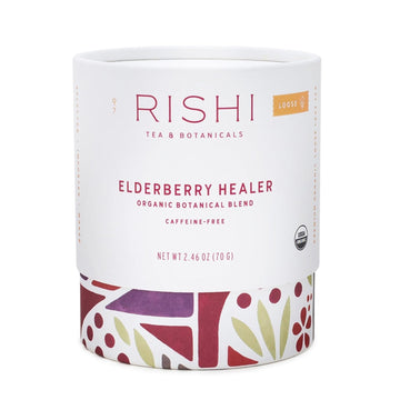 Rishi Tea Elderberry Healer Herbal Tea | Usda Organic Direct Trade Loose Leaf Tea, Certified Kosher, Caffeine Free Elderberry With Ginger Root, Hibiscus Flowers, & Licorice Root | 2.46 Ounces (Pack Of 1)
