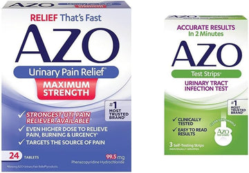 Azo Urinary Pain Relief Maximum Strength (24 Count) Urinary Tract Infection Urinary Tract Infection (Uti) Test Strips, Accurate Results In 2 Minutes, 3 Count