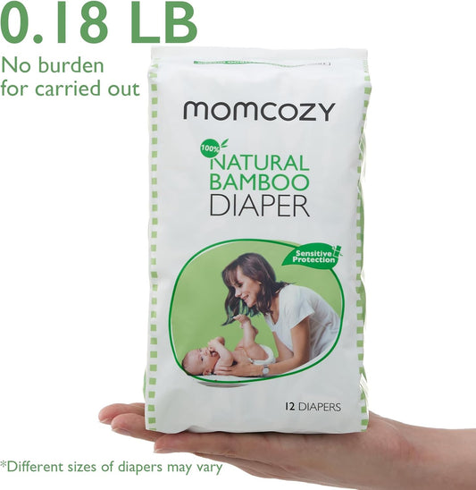Momcozy Diapers Portable Packs, Mini Size Resealable Package Disposable Diapers, Bamboo Diapers Trial Pack Hypoallergenic For Sensitive Skin, Baby Shower Gift, Baby Diapers Size 1, 36 Ct (3 Pack)