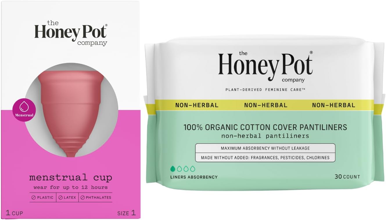 The Honey Pot Company - Menstrual Cup & Panty Liners For Women Bundle - Natural Feminine Hygiene Products - Hypoallergenic - Sanitary Pads For Women - Feminine Care - Fsa & Hsa Eligible - Size 1 Cup