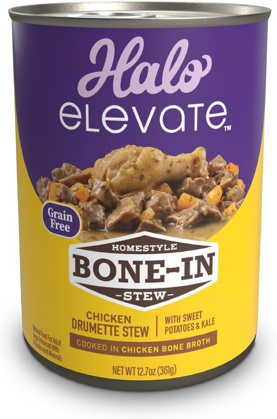 Halo Elevate Wet Dog Food, Grain Free, Homestyle Bone-In Chicken Stew With Sweet Potatoes & Kale, 12.7Oz (Pack Of 6)