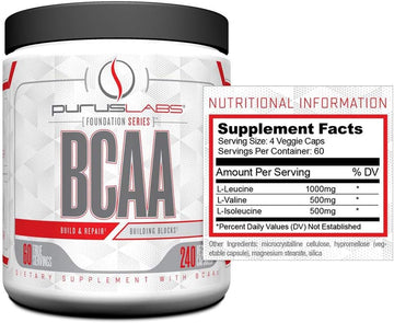 Bcaa Capsules By Purus Labs Foundation Series | 2:1:1 Leucine, Valine, Isoleucine | For Recovery, Endurance, Strength And Muscle Building | 240 Capsules (60 Servings)