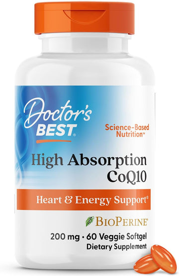 Doctor'S Best High Absorption Coq10 With Bioperine, Heart Health & Energy Production, Naturally Fermented, Vegetarian, Gluten Free, 200 Mg, 60 Veggie Softgels