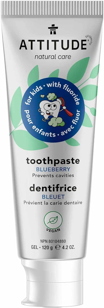 Attitude Toothpaste With Fluoride, Prevents Tooth Decay And Cavities, Vegan, Cruelty-Free And Sugar-Free, Blueberry, 4.2 Oz